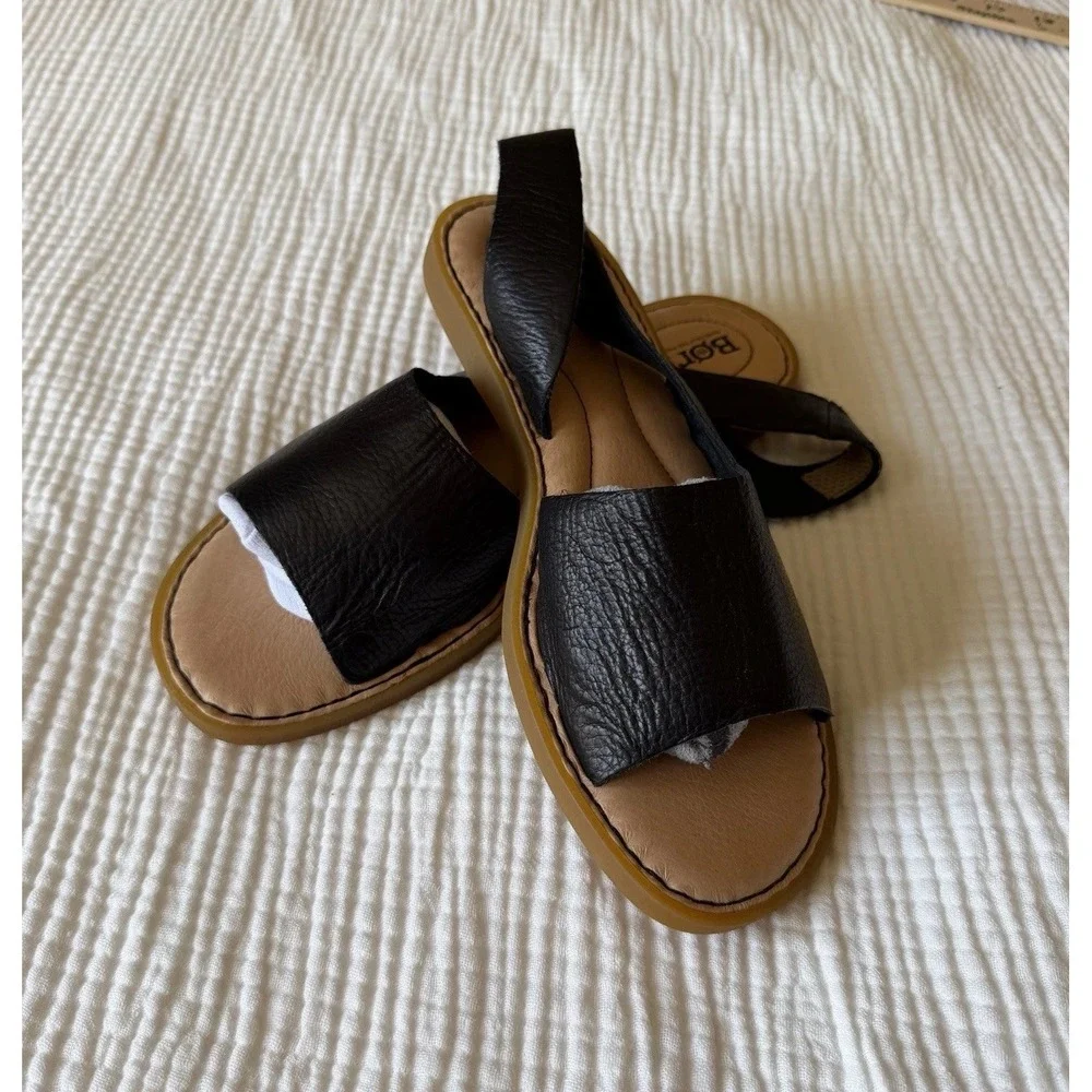 Born Women's Inlet Sling Back Sandal Open Toe Black Leather Sz 9 Flats Coastal - Picture 1 of 7